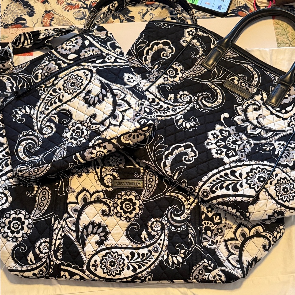 Vera Bradley Black and White Paisley Travel Bag set of 3